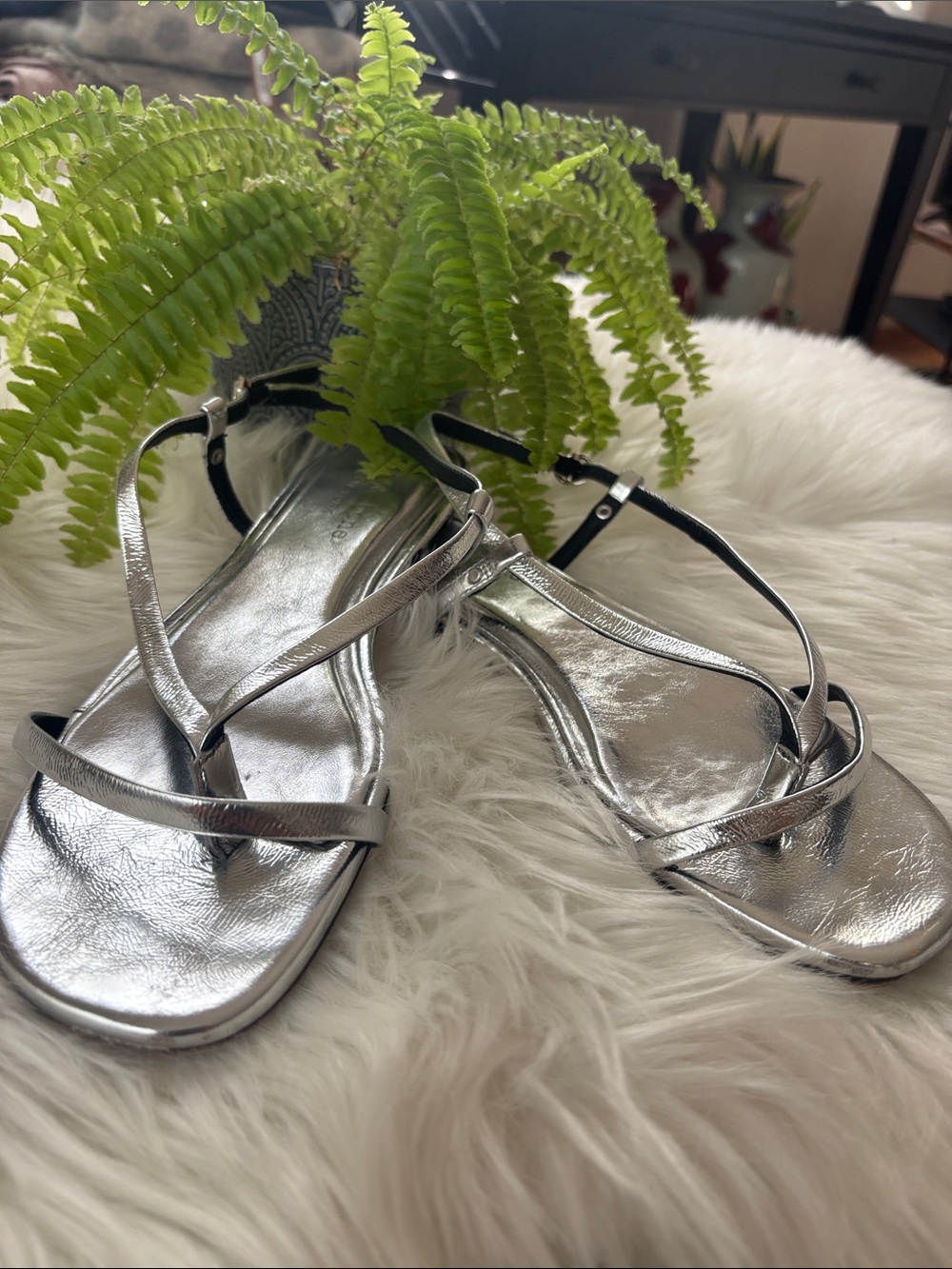 rag & bone Metallic Silver Strappy Flat Sandals